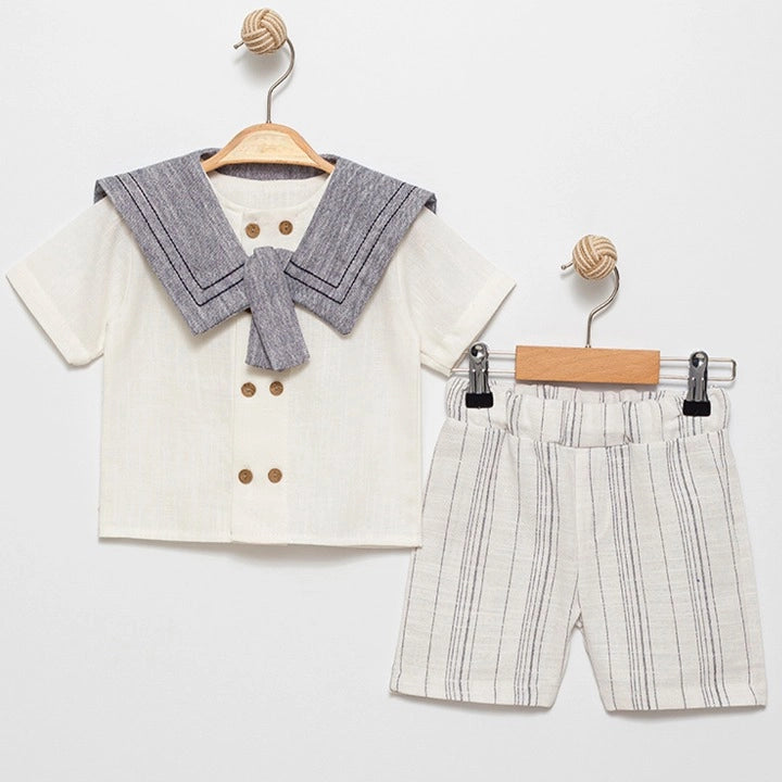 Sailor Collar Linen Outfit Set