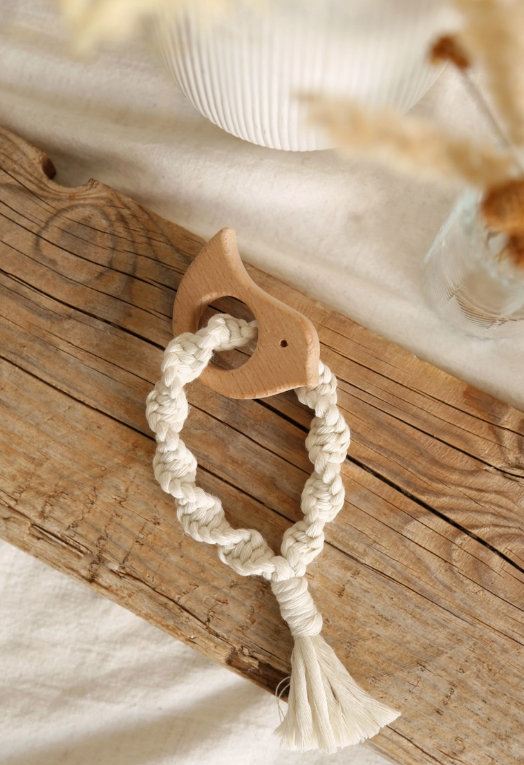 Wood and Macramé Teething Ring