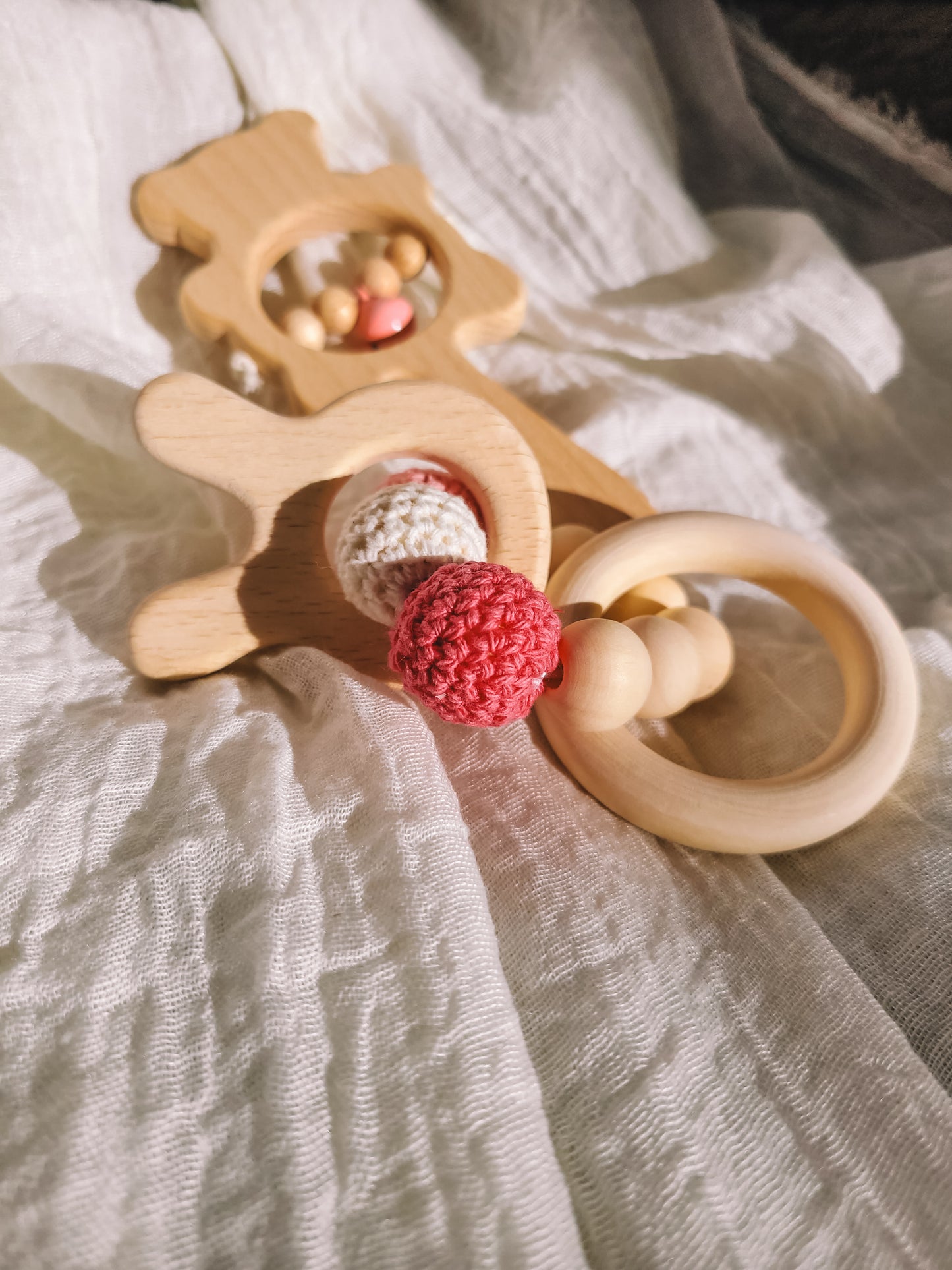 Bunny and Bear Wooden Rattle Baby Gift Set