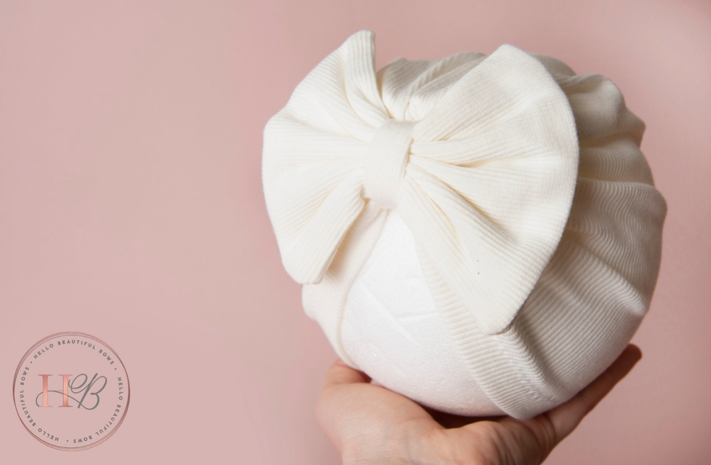 Cream Bow Ribbed Baby Turban