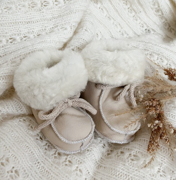 Sheepskin Baby Booties Light Beige