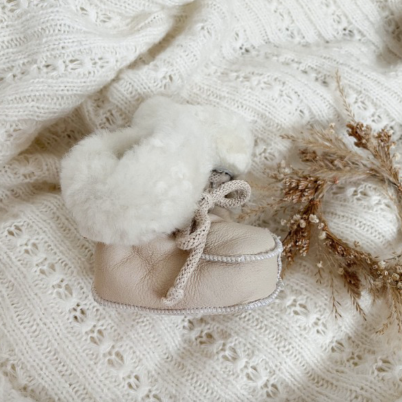 Sheepskin Baby Booties Light Beige