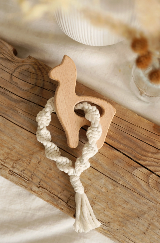 Wood and Macramé Teething Ring